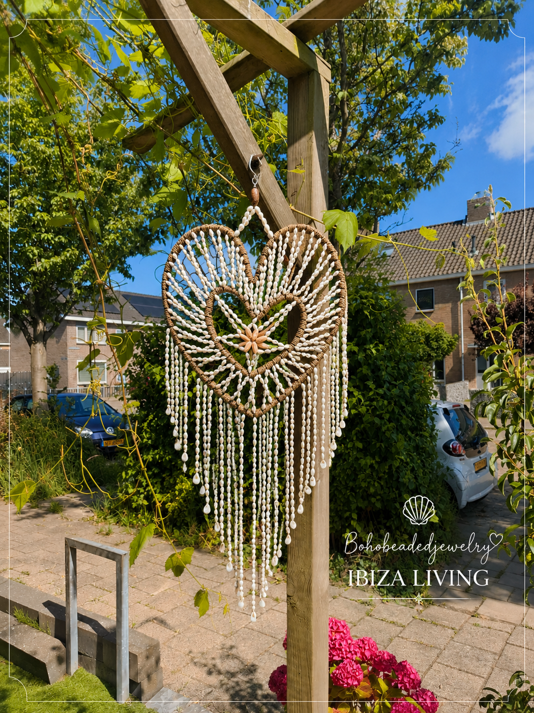 Diding Love Schelpenhanger Hart – Boho Wanddecoratie Ibiza Stijl