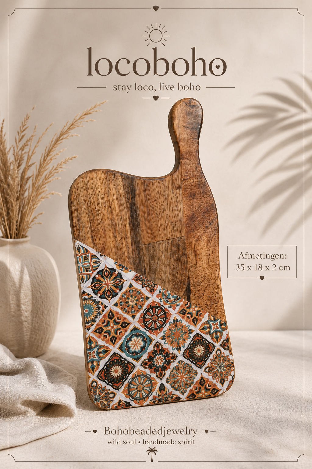 Houten Serveerplank met Mozaïekprint – 35 x 18 cm