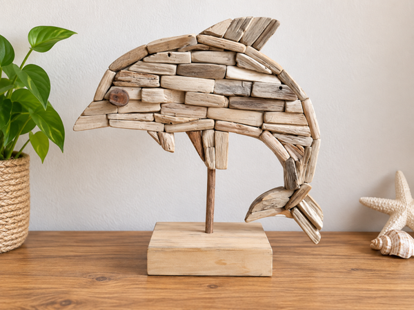 Houten Dolfijn Beeld – Driftwood Decoratie