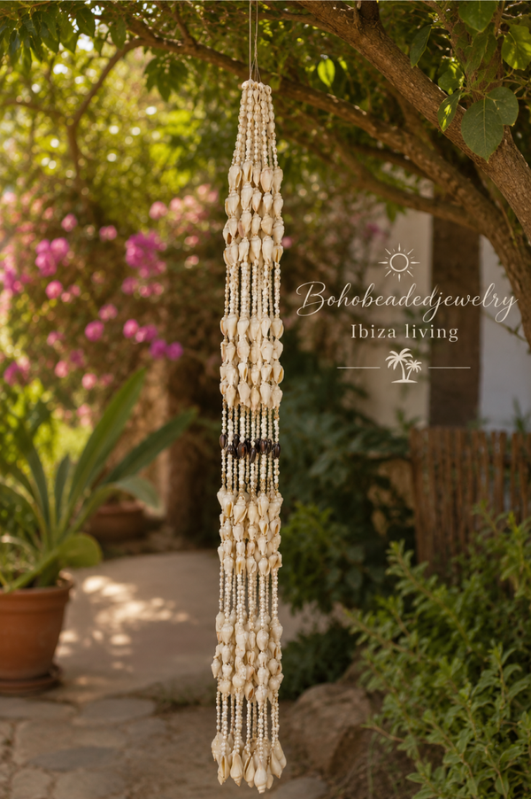 Handgemaakte Schelpenhanger 120 cm | Boho Ibiza Wanddecoratie | Natuurlijke Schelpen | Indonesië