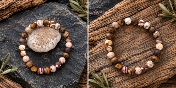 Herenarmband 8 mm met Tijgeroog, Agaat en Calciet