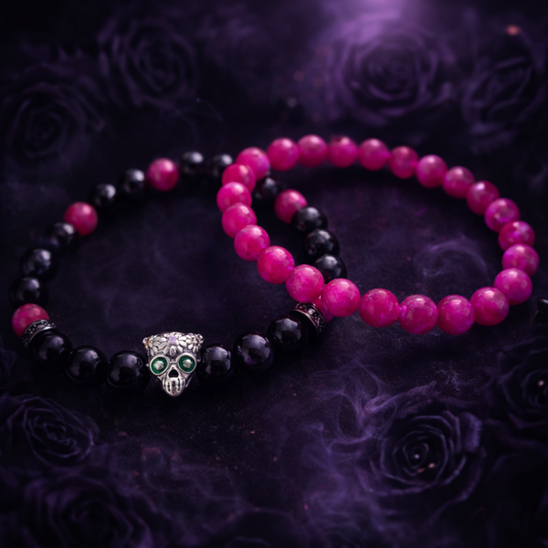 Damesarmbandenset Wild Heart Rebel Rosa – Roze Toermalijn & Skull
