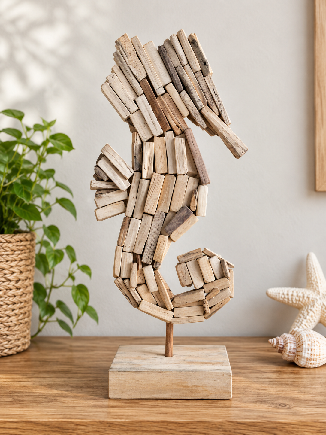 Houten zeepaardje – handgemaakt – 38 cm hoog