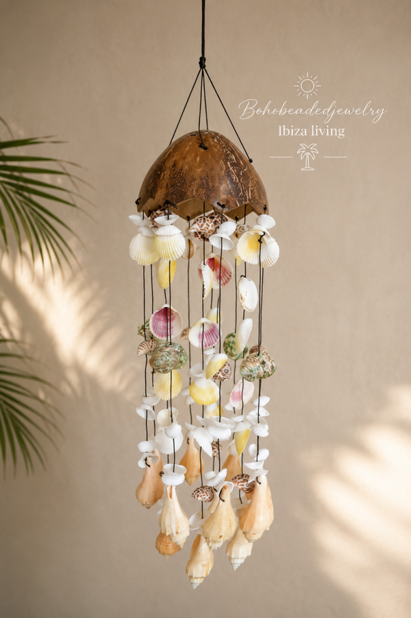 Batok Schelpenhanger – Handgemaakt Kokosnoot & Schelpen | Boho Ibiza Wanddecoratie
