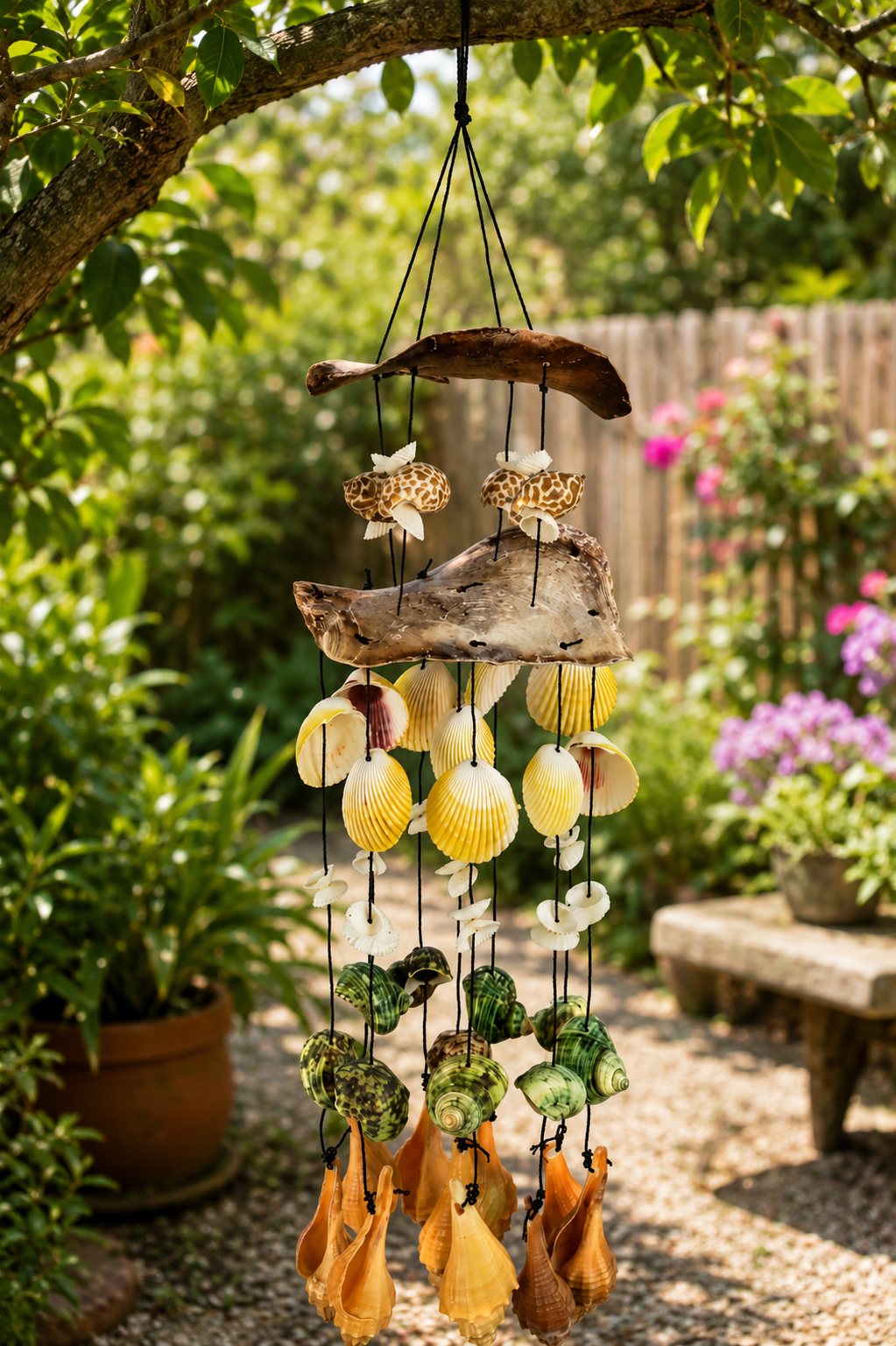 Schelpenhanger Driftwood Windgong | Handgemaakte Schelpdecoratie voor Tuin & Interieur