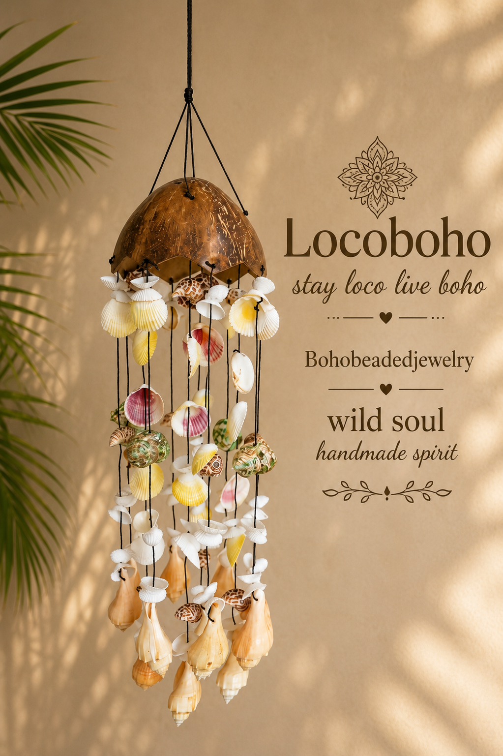 Batok Schelpenhanger – Handgemaakt Kokosnoot & Schelpen | Boho Ibiza Wanddecoratie