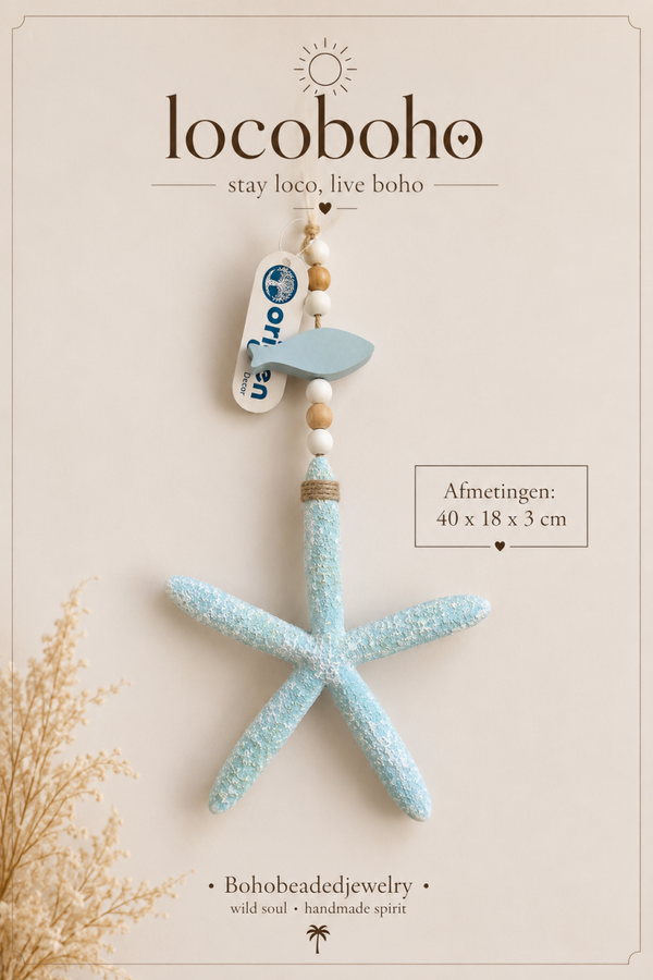 Blauwe Zeester Wanddecoratie | Boho | Ibiza | Coastal Woondecoratie