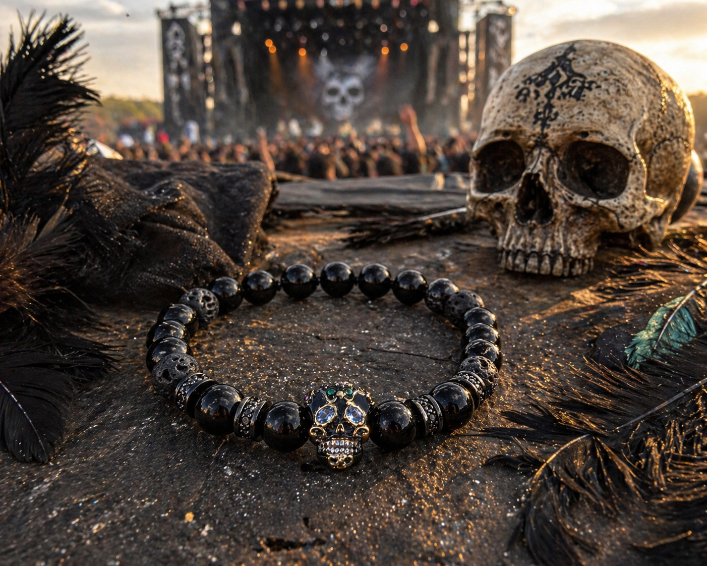Shadow Skull Armband – Toermalijn & Saffier