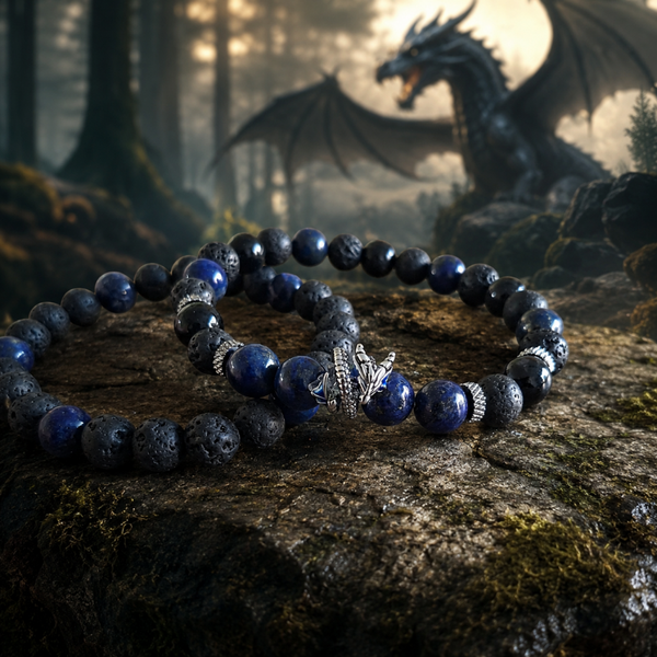 Midnight Dragon Heren Armband Set – Lapis Lazuli, Zwarte Toermalijn & Astrofylliet