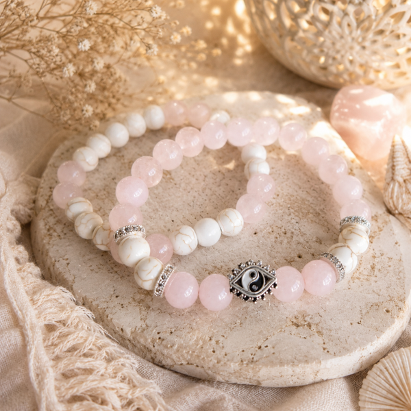 Yin Yang Harmony – Dames Armband met Rozenkwarts & Howliet