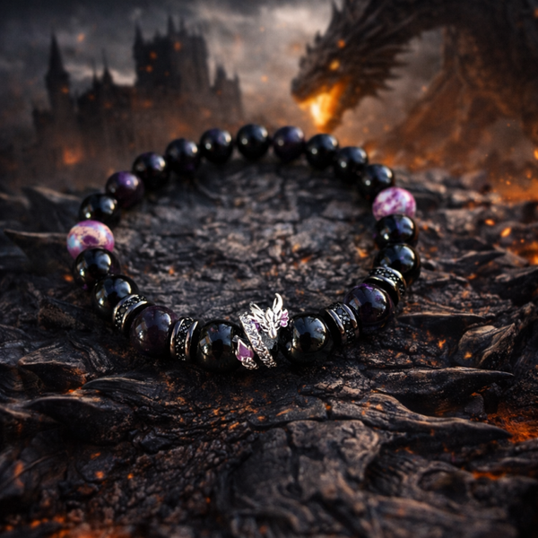 Damesarmband Dragon Elara– Charoiet & Zwarte Toermalijn – S925 Draak –