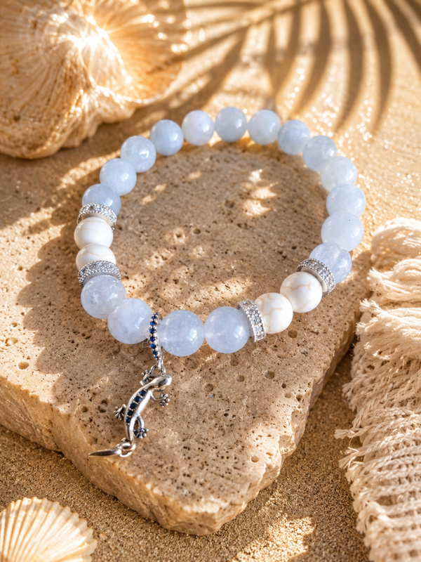 Boho Lizard – Dames Armband met Chalcedoon & Howliet