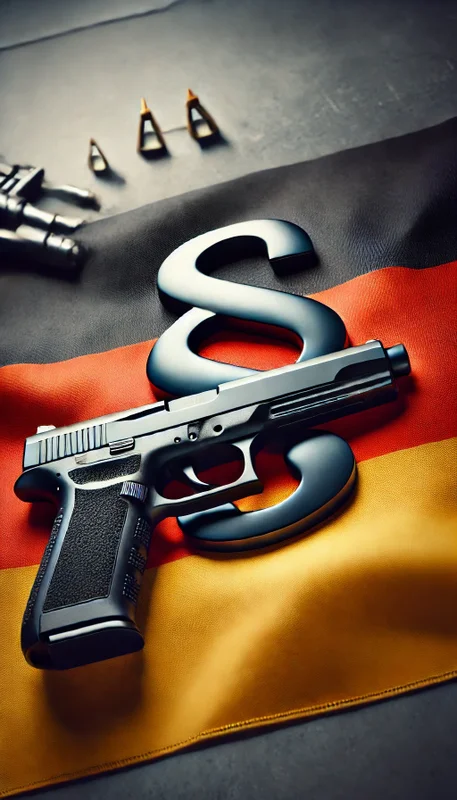 Symbol fürs Waffengesetz in Deutschland Kurzwaffe Deutschlandfahne und Paragraph mit KI erstellt