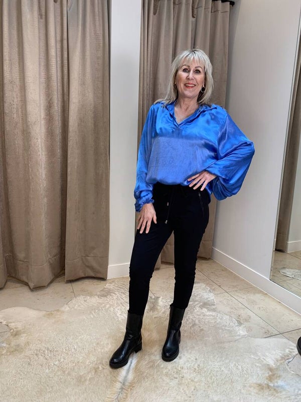 satijnen blouse blauw