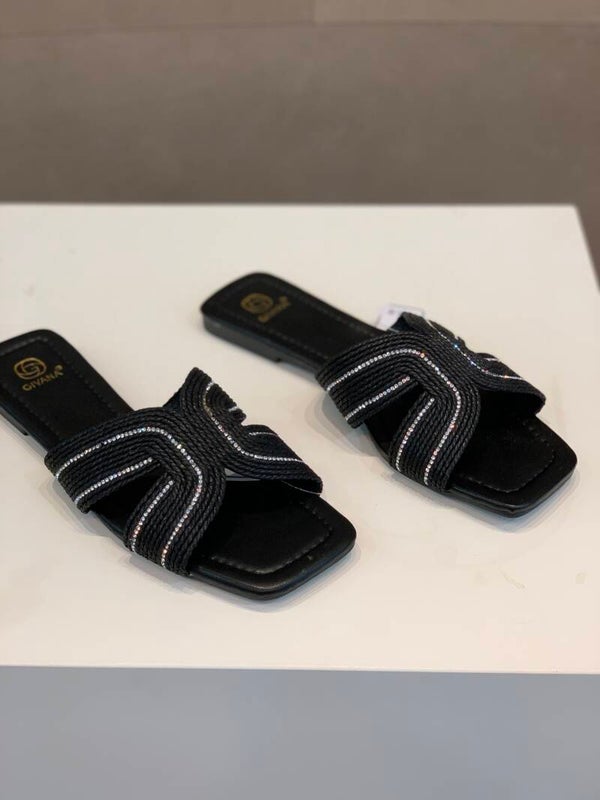 zwart/zilver steentjes slippertj1