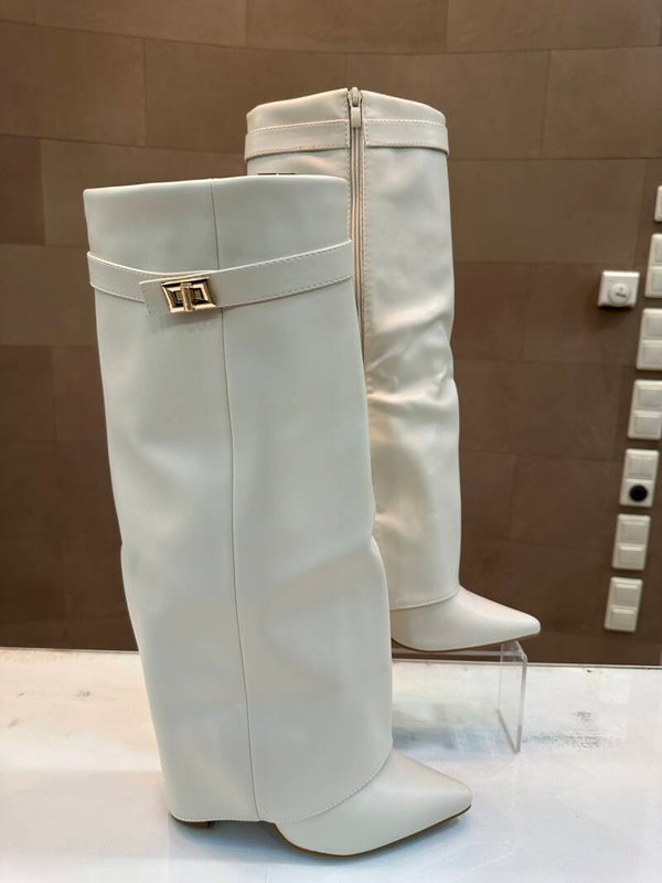 Leder look laars crème
