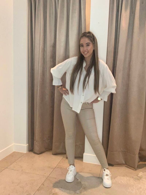 Leather beige broek