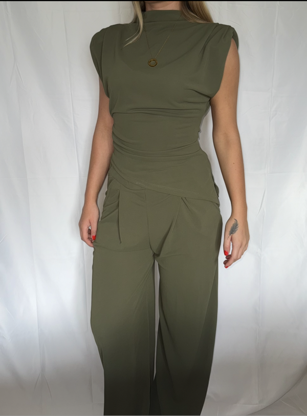 Asymmetric hem top and wide leg trouser co-ord