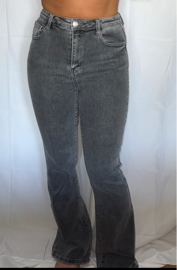 Grey wash flare jeans