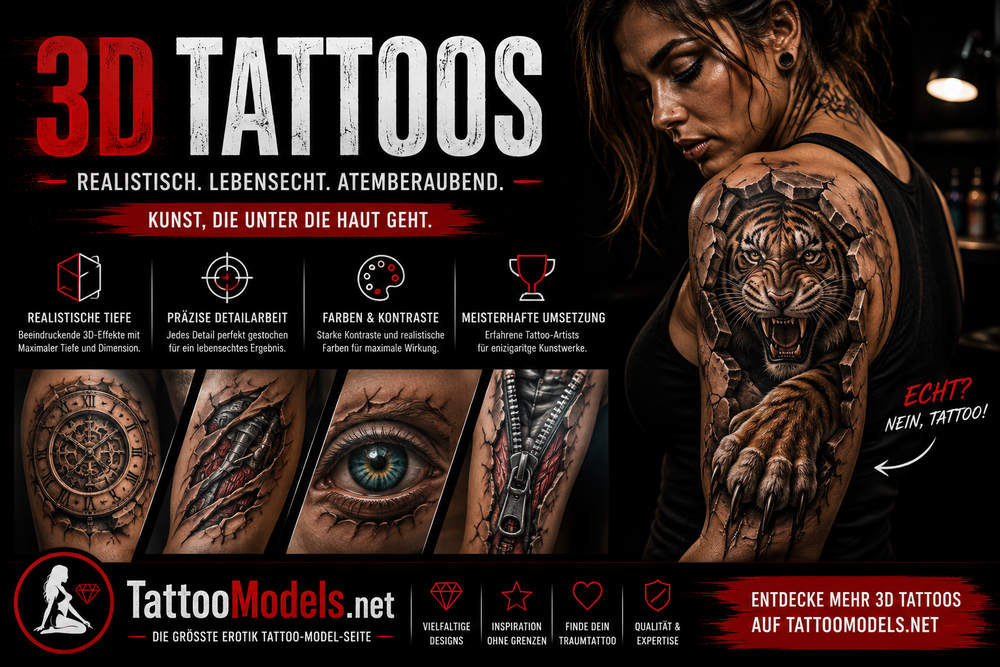 3D Tattoos mit realistischen Motiven und beeindruckenden Tiefeneffekten