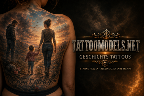 Alleinerziehende Mama Tattoo mit Mutter und Kind und minimalistischem We don't need you Lettering