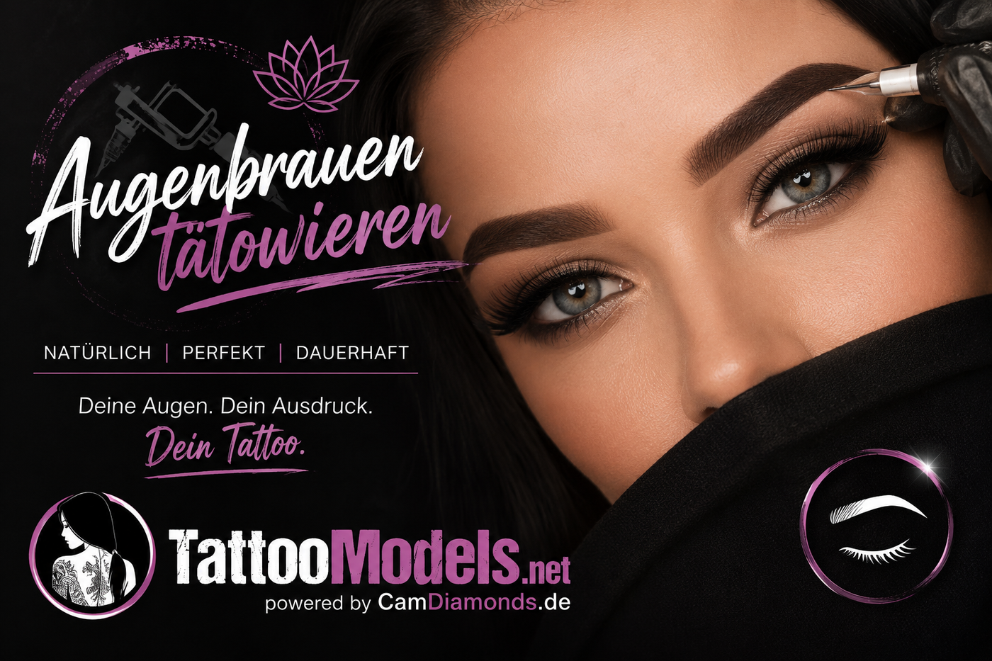 Augenbrauen tätowieren mit Permanent Make-up – natürlich geformte und pigmentierte Augenbrauen bei TattooModels.net