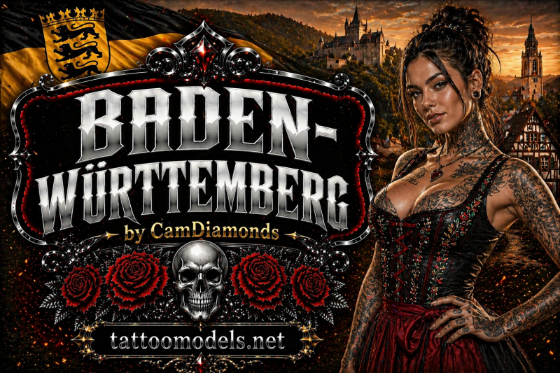 Tattoo Models aus Baden-Württemberg – tätowierte Frauen aus Stuttgart, Karlsruhe und ganz Baden-Württemberg auf TattooModels.net by CamDiamonds