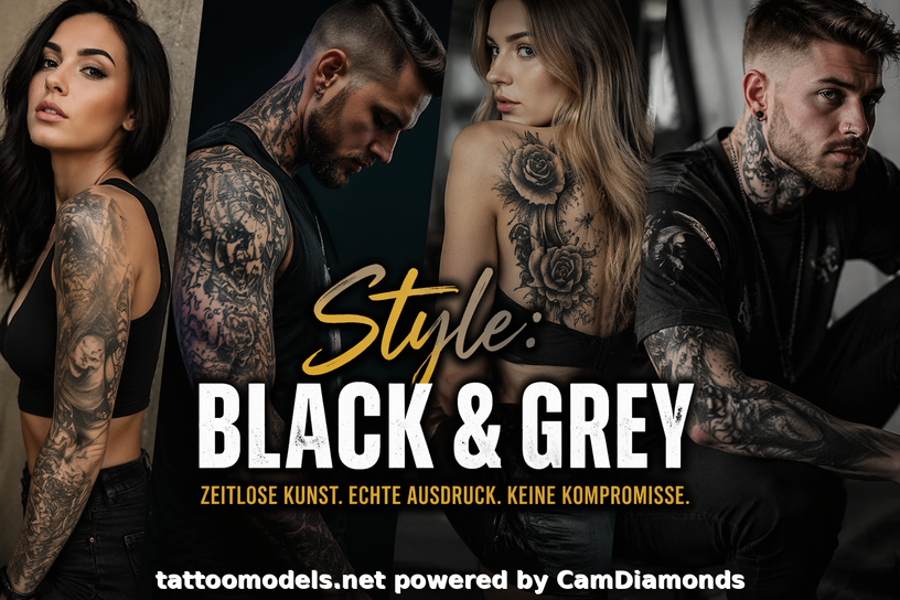 Black and Grey Tattoos mit realistischen Motiven, weichen Schattierungen und starken Kontrasten