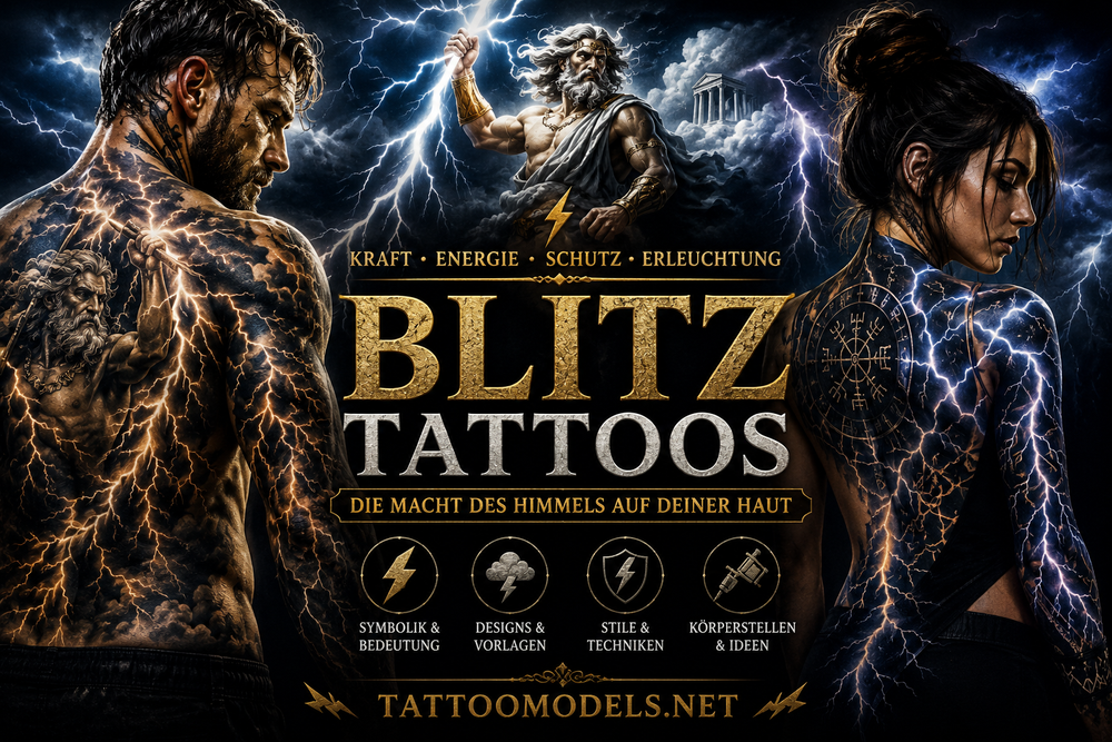 Hero zu Blitz-Tattoos mit Zeus, tätowiertem Mann und tätowierter Frau sowie Realistic-, Black-and-Grey- und Neon-Tattoo-Ideen auf TattooModels.net.