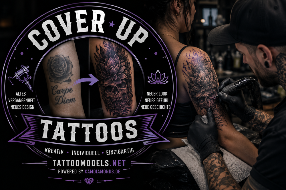 Cover-up-Tattoos mit Tattoo-Artist, der ein altes Tattoo professionell mit einem neuen Motiv überdeckt