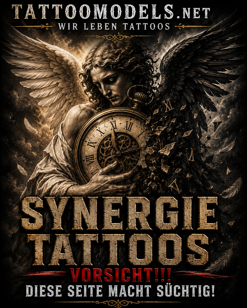 Engel mit zerfallender Uhr als Synergie Tattoo für Zeit, Schutz und Vergänglichkeit – TattooModels.net