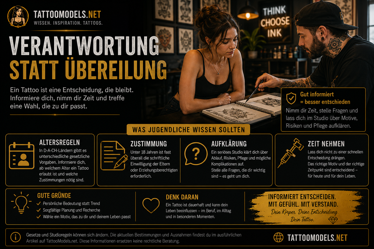 Beratung vor dem ersten Tattoo mit Informationen zu Motiv, Risiken und Entscheidung.