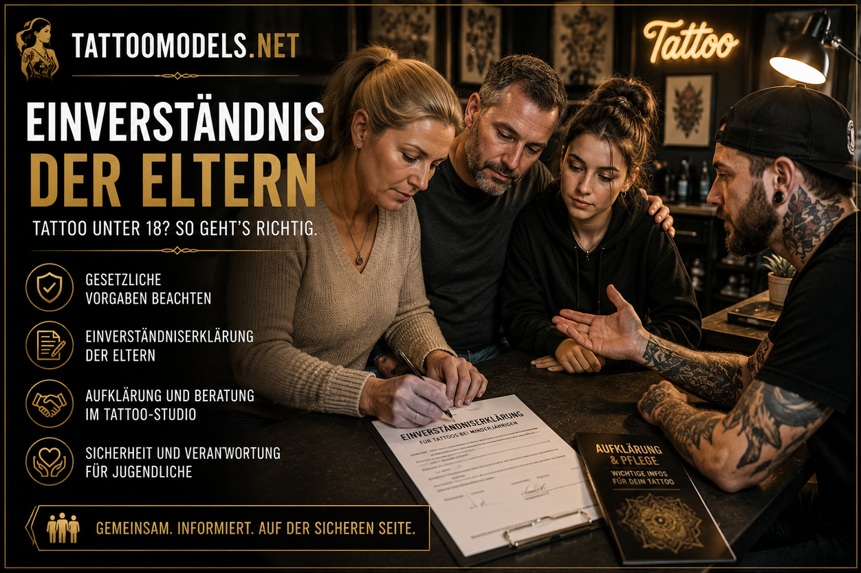 Einverständniserklärung der Eltern für Tattoos unter 18 im Tattoo-Studio.