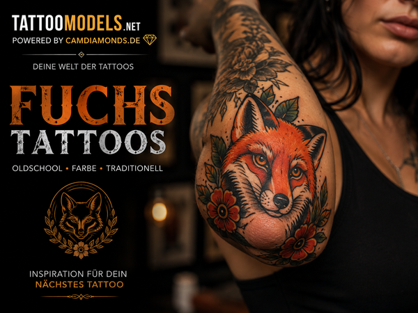 Oldschool Fuchs Tattoo am Ellbogen eines Tattoo Models in Farbe