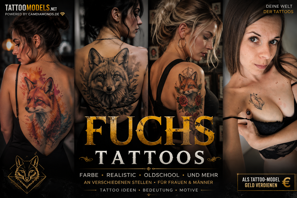 Fuchs Tattoos in Farbe, Realistic und Oldschool an verschiedenen Körperstellen bei Tattoo Models