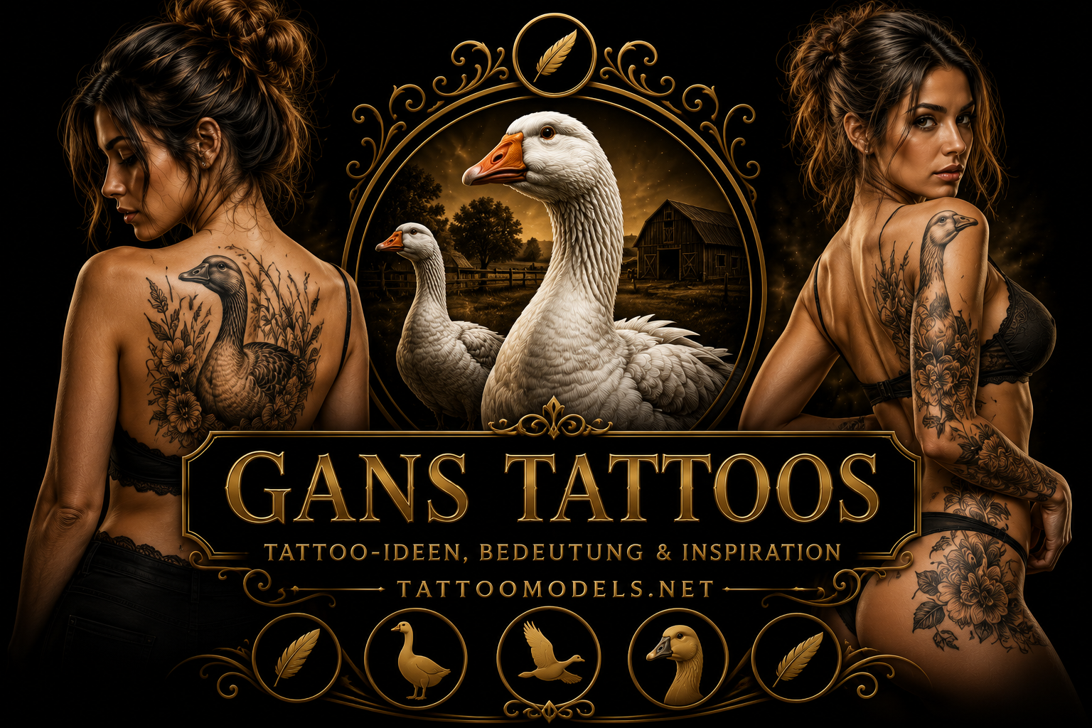 Tattoo Model mit großem Gänse-Tattoo und Gänsen als Inspiration für Gans-Tattoos und ihre Bedeutung