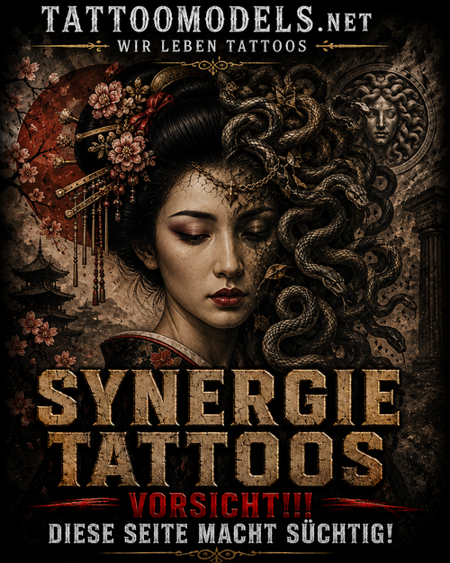 Geisha deren Haarschmuck in Medusas Schlangen übergeht als Synergie Tattoo – TattooModels.net