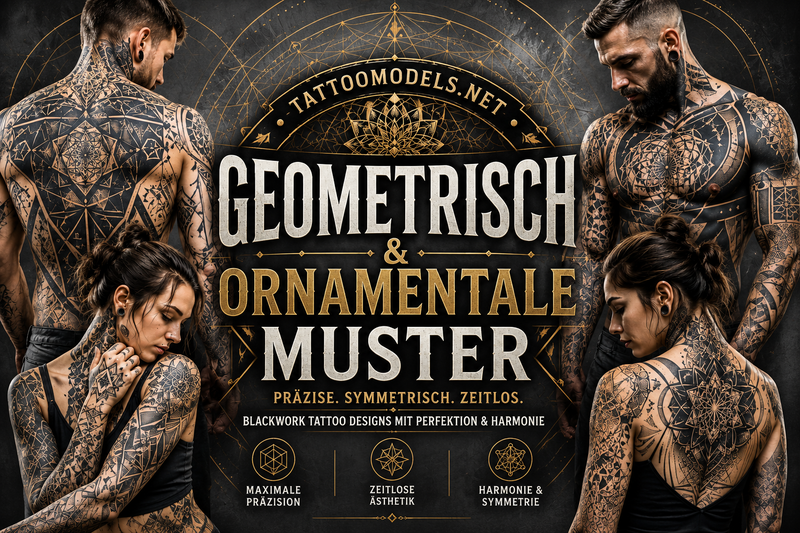 Geometrische und ornamentale Blackwork Tattoos mit Mandalas, heiliger Geometrie, symmetrischen Mustern und modernen Blackwork-Designs
