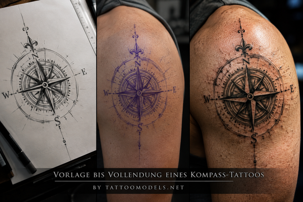 Kompass Tattoo von Vorlage über Stencil bis zum fertigen Schulter Tattoo