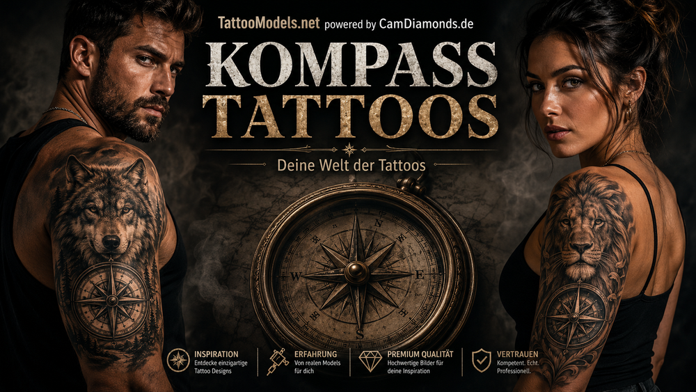 Kompass Tattoos mit Wolf und Löwe auf Tattoo Models – TattooModels.net