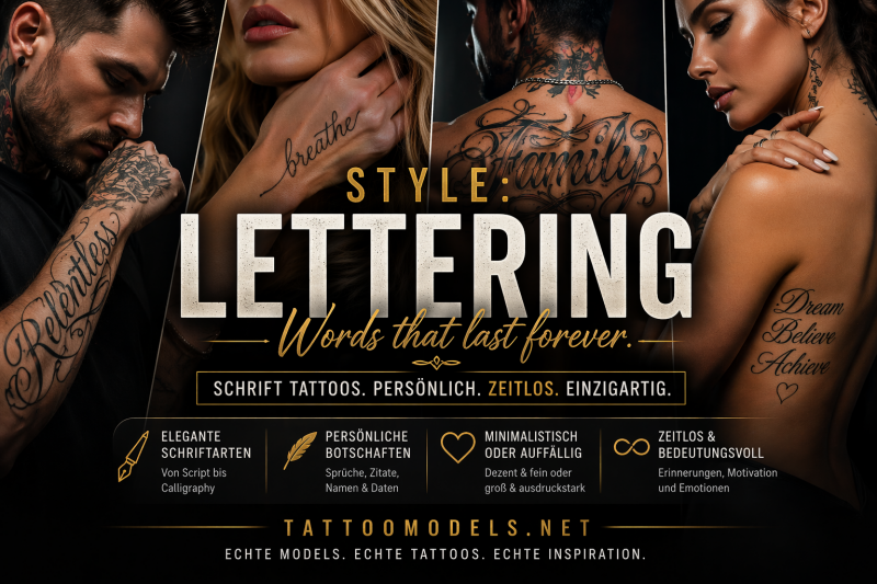 Lettering Tattoos auf echten Models – Schriftzüge, Tattoo Sprüche, Namen Tattoos und elegante Tattoo Schriftarten