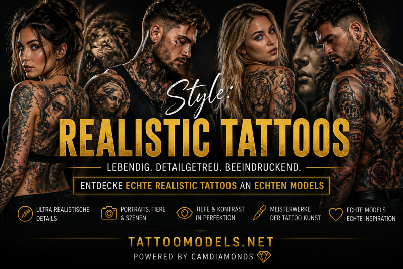 Realistische Tattoos mit starken Details und echten Tattoo Models – Portrait Tattoos, Tiermotive und Black & Grey Designs als Inspiration