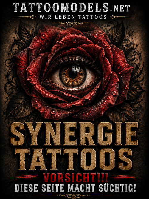 Rose mit menschlicher Iris im Zentrum als surrealistisches Synergie Tattoo – TattooModels.net