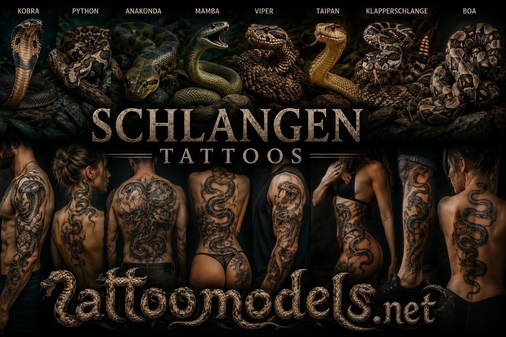 Schlangen Tattoos mit Kobra, Python, Anakonda, Mamba, Viper, Taipan, Klapperschlange und Boa auf verschiedenen Körperstellen