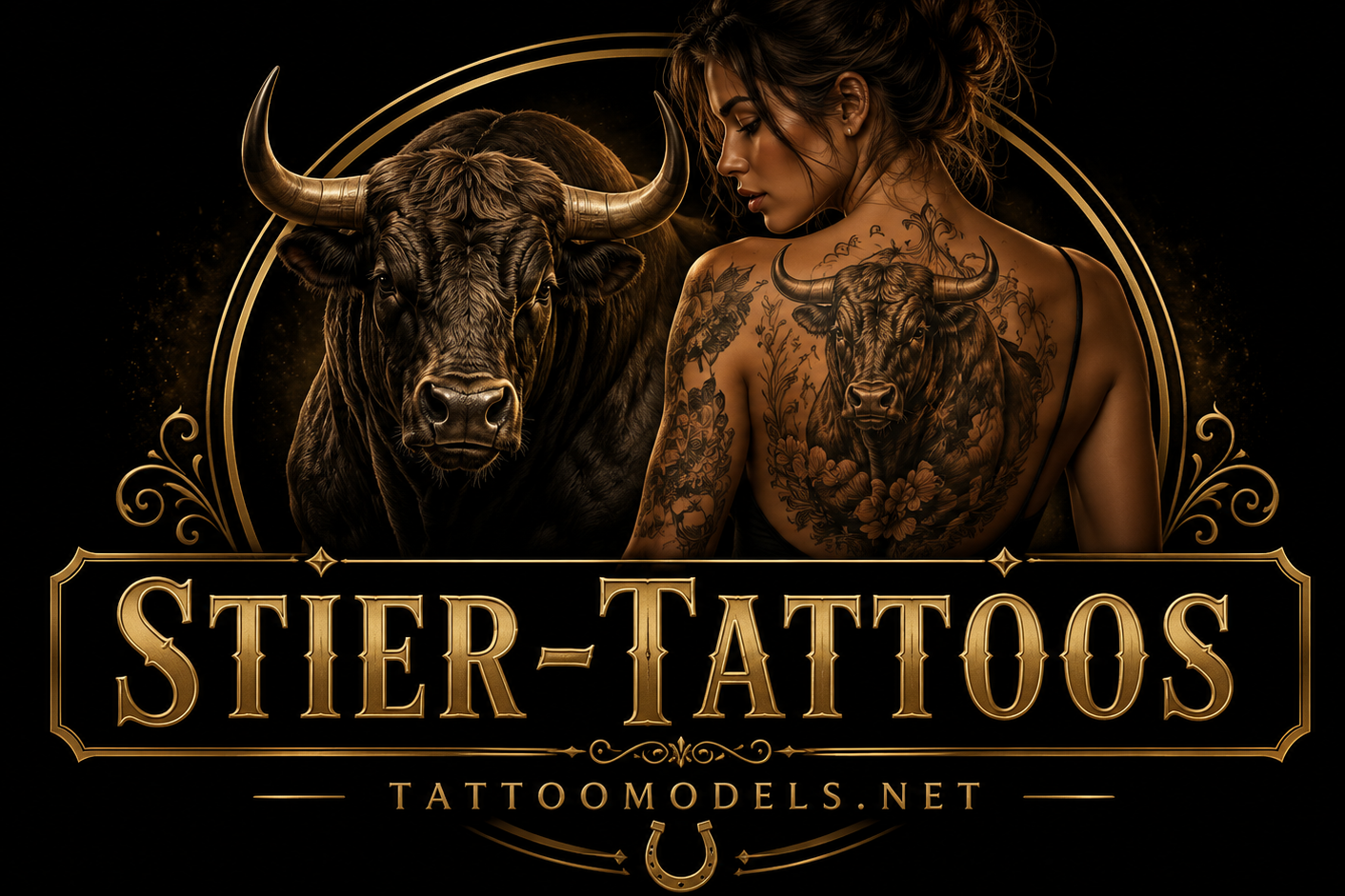 Tattoo Model mit großem Stier-Tattoo als Inspiration für Stier-Tattoos, Bedeutung, Stärke, Mut und Symbolik