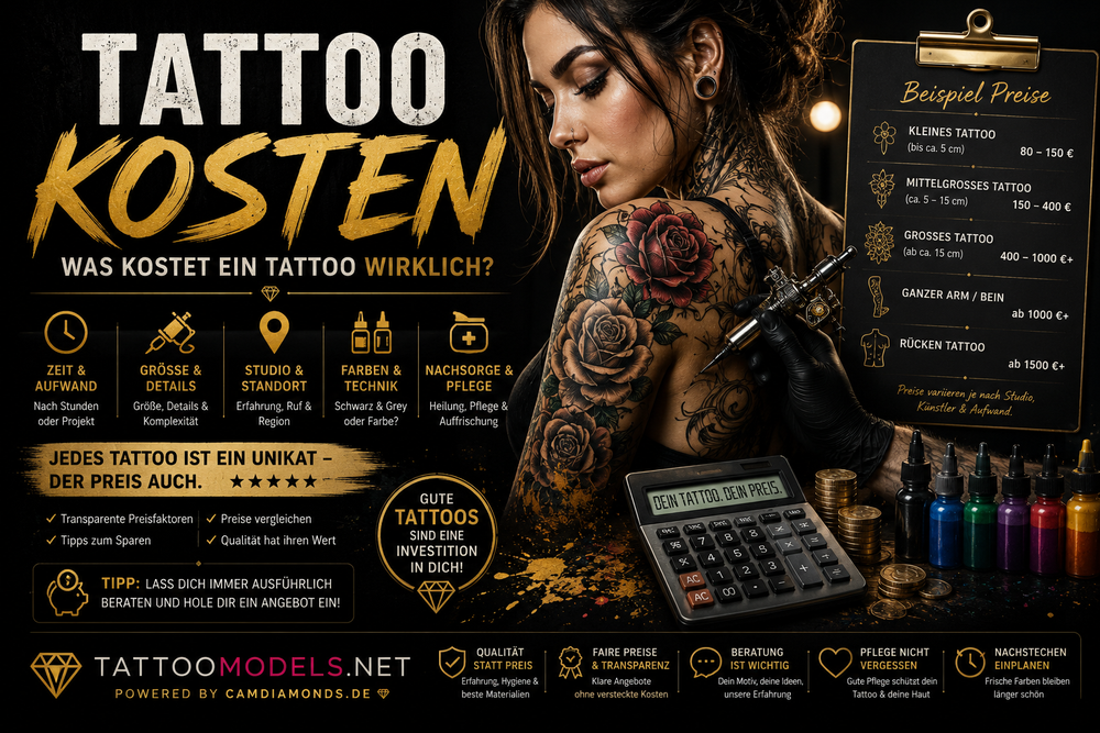 Tattoo-Kosten – Tattoo-Preise, Preisfaktoren und Beispielkosten für kleine Tattoos, Sleeves und große Motive