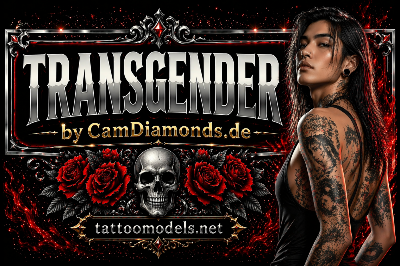 Transgender Tattoo Model mit androgynen Gesichtszügen und Tattoos – Tattoomodels.net by CamDiamonds