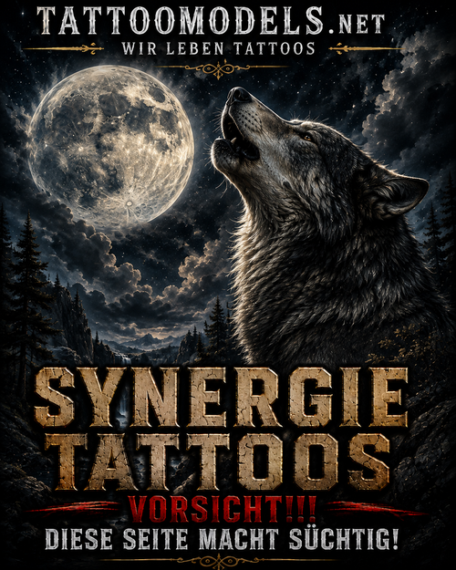 Wolf vor großem Vollmond als atmosphärisches Synergie Tattoo – TattooModels.net