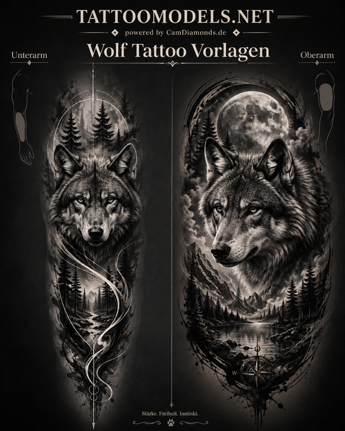 Wolf Tattoo Vorlagen für Unterarm und Oberarm in Black & Grey – TattooModels.net