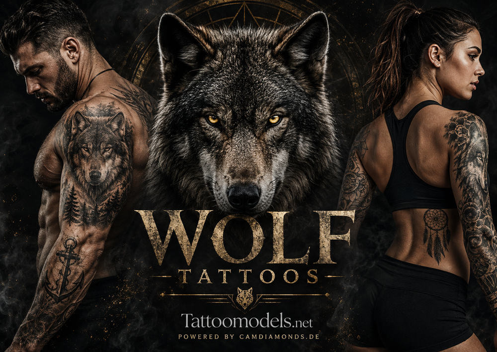 Wolf Tattoos mit großem Wolfskopf und tätowierten Models – TattooModels.net